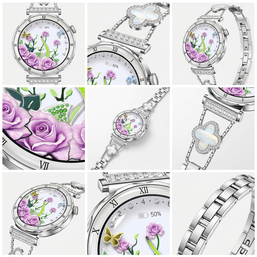 Montre Bracelet Connectée Victoria Floral Argent