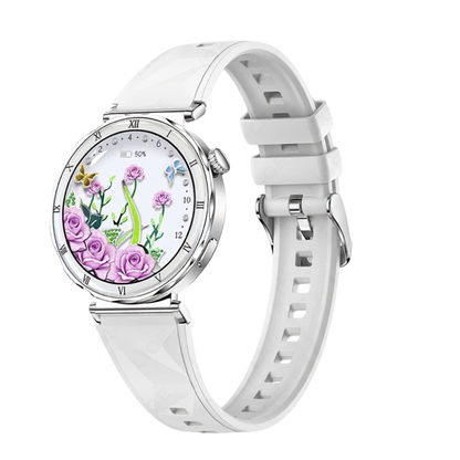 Montre Bracelet Connectée Victoria motif fleurs blanc et argenté